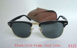 Mens Womens Semi Rimle Sunglasses Sun Glasses Black Gold Frame Grey Glass Lenses 51MM With Brown Case7050724