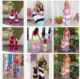 16 styles Family Matching clothing Outfits Girls patchwork Sets mother and daughter beach matching dresses Clothes maxi chevron stripe dress