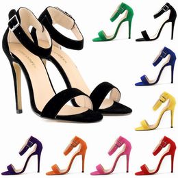 Summer Open Toe Ankle Straps Sandals Women Shoes Faux Suede High Heels Peep Toe Sandal Party Casual Ankle Strap