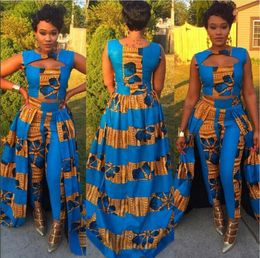 -Формальное платье из двух частей Традиционный африканский дасики с длинными рукавами и жилетами Узкие брюки Вечерние платья макси Клубная одежда