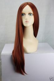Wholesale free shipping >>>Beautiful Cosplay Copper Red & Dark Brown Mix Straight Halve Long Women Full Wig