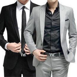 men suit (jacket+pants+tie) formal Clothing wedding party groom prom singer gray black white red color male outfit Host Stage Wear