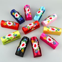 12pcs Chinese style Embroidery Flower Gift Box with Mirror Silk Brocade Candy Case Jewelry Lipstick Tubes Lip gloss Packaging