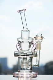 Pink Glass Bong Double Cyclone Water Pipes Birdcage Percolator Recycler Dab Rig Purple Beaker Bong with Nail Glass Bong