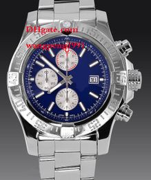 men 48mm Watches Beautiful blue dial Stainless steel bracelet A13370 lVK Quartzl Chronograph Working Mens Watch Wristwatches265n