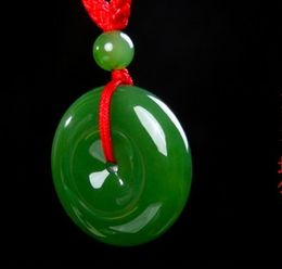 Manual sculpture, green jade peace buckle (safely). Auspicious necklace pendant