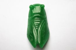 Natural green jade hand-carved beautiful golden cicada (zen), charming lucky necklace pendant