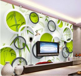 High Quality Customise size Modern Bamboo bird 3D TV background wall