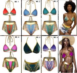 Sexy South African golden halter bikini high waist swimsuit two pieces swimwear women bathing suit bather 5T9Q 5T9Q