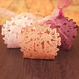 Hollow Butterfly Flower Wedding Day Candy Box with ribbon Party supplies packaging gift paper boxes creative favor holders candy boxes