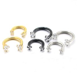 Double Headed Zircon U shaped horseshoe ring piercing Jewellery BCR universal eyebrow nail Lip Clear CZ Gem 316L Stainless Steel