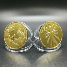 5 pcs brand new in god we trust evil vs god religious Jesus 24k real gold plated souvenir coin free shipping