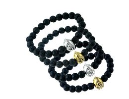 2018 new fashion natural matte volcanic stone alloy Sparta helmet beaded hand chain yoga bracelet