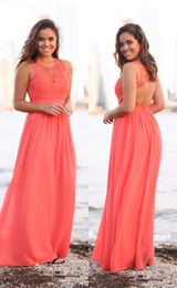 New Coral Beach Bridesmaid Dresses Long Sleeveless Lace Top Chiffon Skirt Summer Formal Wedding Party Gowns Country Style Custom Made