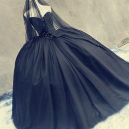 Halloween Black Gothic Wedding Dress Ball Gown Puffy Bridal Gowns Sweetheart Sleeveless Beaded Lace Appliques Custom Made