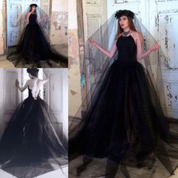 Sexy Black Tulle Lace Up Evening Gowns Halter Backless Prom Dresses 2017 Summer Simple Style Cocktail Formal Party Dress Formal Wear