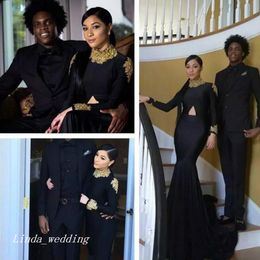 Sexy Cheap Mermaid South African Black Girls Prom Dress Appliqued Long Sleeves Formal Pageant Evening Party Gown Plus Size Custom Made