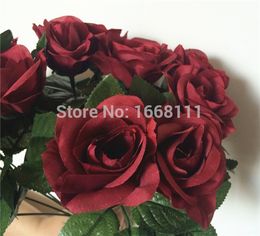 80pcs Burgundy Rose Flower Red 30cm Wine Colour Roses for Wedding Centrepieces Bride Bouquet Artificial Decorative Flowers