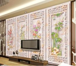 Photo Customise size Marble Relief Meilan Bamboo Chrysanthemum Living Room TV Sofa Background Wall