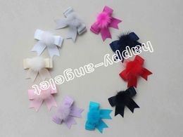 100pcs Hi-Q 2.5" girl hair bows clips with Fur Craft pompon headwear pom pom lovely Pompoms with elastic accessories Hairpins GR103