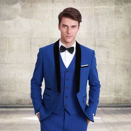 Classic Style Groomsmen Suit One Button Groom Tuxedos Royal Blue Men Suits Bridegroom for Man clothes (Jacket+Pants+Vest)