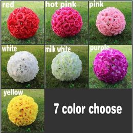 Elegant White Artificial Rose Silk Flower Ball Hanging Kissing Balls 30cm / 25cm Ball For Wedding Party Decoration Supplies