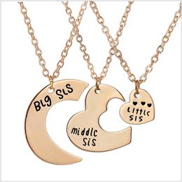 Fashion Trend Letter Pendant Necklaces 18inches BIG/MIDDLE/LITTLE sis Good Sister Patchwork Love Heart Jewellery for Women Gift