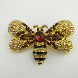 50pcs /Lot 50mm Vintage Jewellery Gold Tone Bee Brooches Animal Insect Rhinestone Crystal Enamel Honeybee Pin Brooch for Women