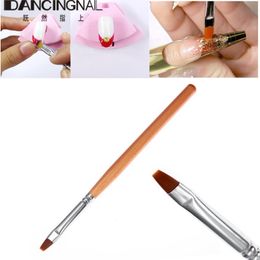 Wholesale- 1Pc UV Gel Nails Brushes Sable Hair Wooden Handle Round Nail Art Drawing Brush Flat Pen For Beauty Salon Manicure DIY Tool