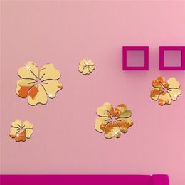 5 flowers/set Decorative Wall Sticker Hot Mirror Style Flowers Removable Decal Vinyl Art Wall Sticker Home room Decor