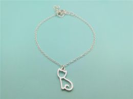 Cute Lovely Pussy Cat charm Bracelet Jewellery Hollow Outline Lucky Pet Cat Bracelets Simple Animal Kitty Bracelets for Women