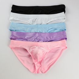 Sexy Men Underwear Underpants Ice Silk Low Rise Briefs Man U Convex Pouch Shorts Cueca Quick Dry Nylon Brief Homme Seamless Smooth Male Panties