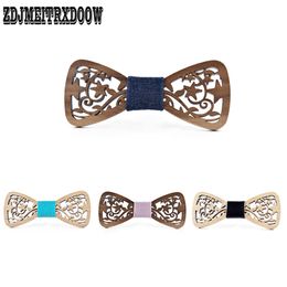 Hollow Wood Bowtie 8 styles 12*4.8cm Handmade Vintage Traditional Bowknot For business paty wedding finished product DIY Wooden Bow tie