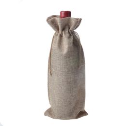 Jute Wine Bags Champagne Wine Bottle Covers Gift Pouch burlap Packaging bag Wedding Party Decoration WA2027