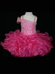 Glitz Baby Girl Pageant Dresses 2017 with Spaghetti Neck & Ruffled Skirt Fuchsia Infant Pageant Dress Hunter Colour Short