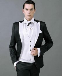 Customize Shiny Black Man Blazer Suit Groom Tuxedos Peaked Lapel Groomsmen Men Wedding Holiday Clothing Suits (Jacket+Pants+Tie+Vest)NO:068