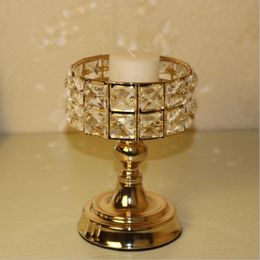 Exquisite Crystals Candle Holder Metal Golden Candelabra Classic Wedding Centrepiece Home Decoration Candlesticks 1 Lot = 2 pcs