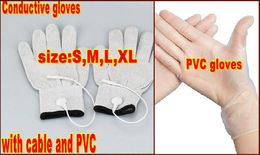 2pcs Conductive Massage Gloves physiotherapy electrotherapy electrode Gloves for Tens facial beauty massage with cable PVC