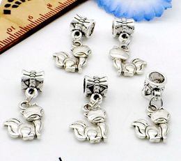 100Pcs/lot tibetan Silver alloy fox Charms Dangle Beads Fit European pendant Bracelet Jewelry Making Diy 25x12mm hole 4mm