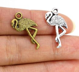 200pcs/lot Flamingo Crane Charms Pendants Antique Silver bronze Jewelry Findings Components DIY Fit Bracelets Necklaces 24x10mm