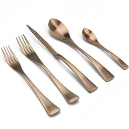 Hot Sell 20PCS Dinnerware set Matte Rose Gold 304 Stainless Steel Cutlery Set Wedding Travel Dinner Spoon Flatware Silverware Tableware Set