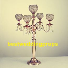 New style Candle Holders 5-arms Metal Gold/ Silver Candelabras Crystal Candlestick For Wedding Event Centerpiece best00108