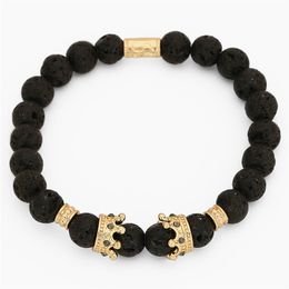 Fashion Matte Onyx Stone Bead Bracelet For Men Popular Boys Imperial Micro Pave CZ Crown Charm Women Bracelet Gift