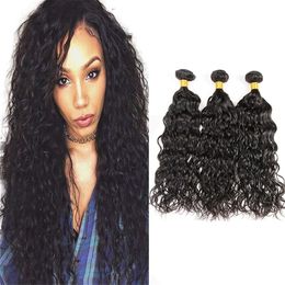 Mongolian Unprocessed Virgin Human Hair Extensions 3 Bundles Wet And Wavy 8-28inch Water Wave Hair Bundles Natural Colour