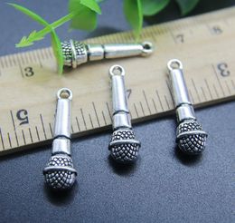 Wholesale 100pcs Mini Microphone Charms Pendant Retro Jewellery Making DIY Keychain Ancient Silver Pendant For Bracelet Earrings 25*8mm