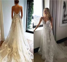 Pallas Couture New Elegant Wedding Dresses Sweep Train Spaghetti Backless Beach Country Garden Bridal Gowns Custom Made A-Line Wedding Dress