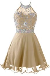 2019 Sexy Crystal Halter Mini Prom Dresses With Sequin Lace Up Plus Size Homecoming Cocktail Party Special Occasion Gown Vestido Fiesta BH49