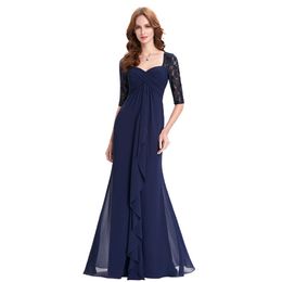 setwell navy blue chiffon mother of the bride dresses 1/2 sleevese groom dress custom lace mermaid evening gowns