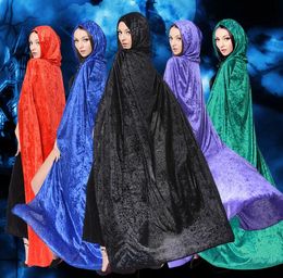 Women Gothic Hooded Velvet Cloak Halloween Party Witchcraft Cape Mediaeval Wicca Robe lady gril Cosplay dress costumes cape