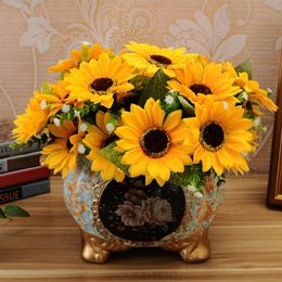 Sweet Artificial Flower 1 Bunch 7 Heads Silk Flower Sunflowers Table Party Decoration Home Decor Bouquet JM0065 Free Shipping